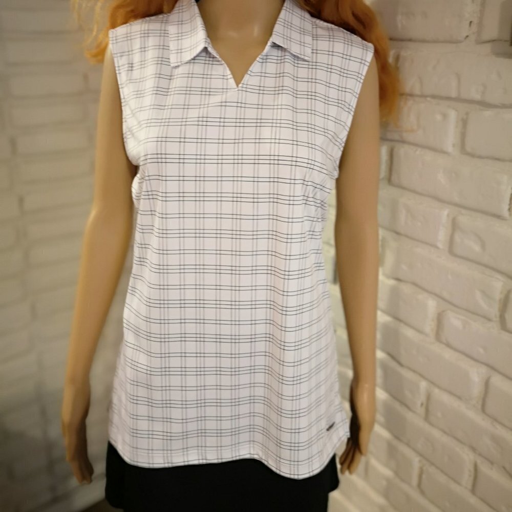 A/U/R  Ladies Size Large Sleeveless Black & White Check V-neck Golf Shirt